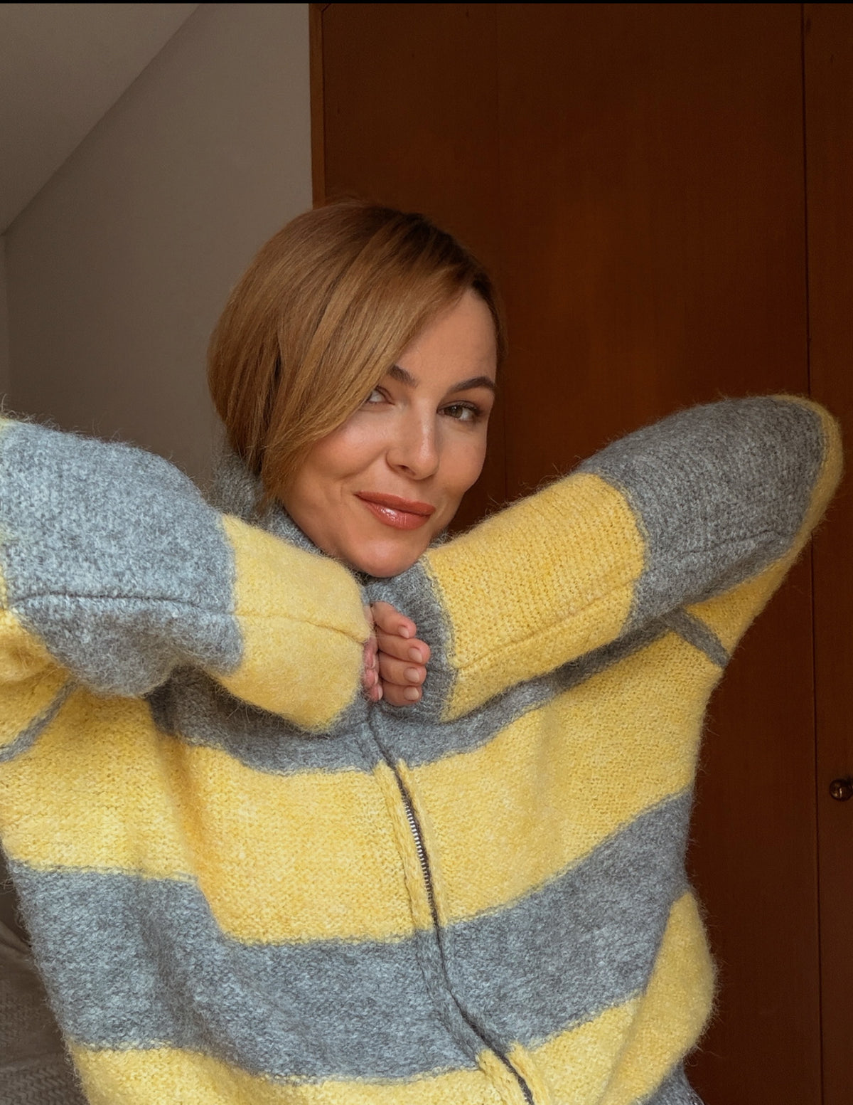 Yellow and grey knitted jacket