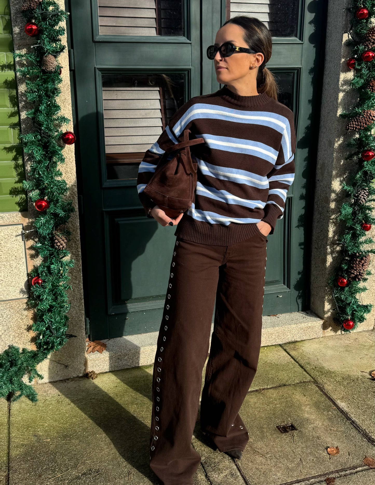 Striped sweater in brown