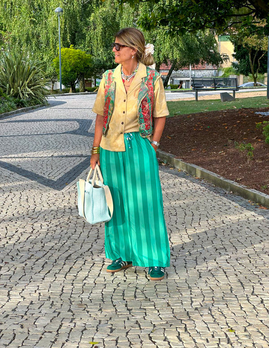 Calças de riscas verdes JOY