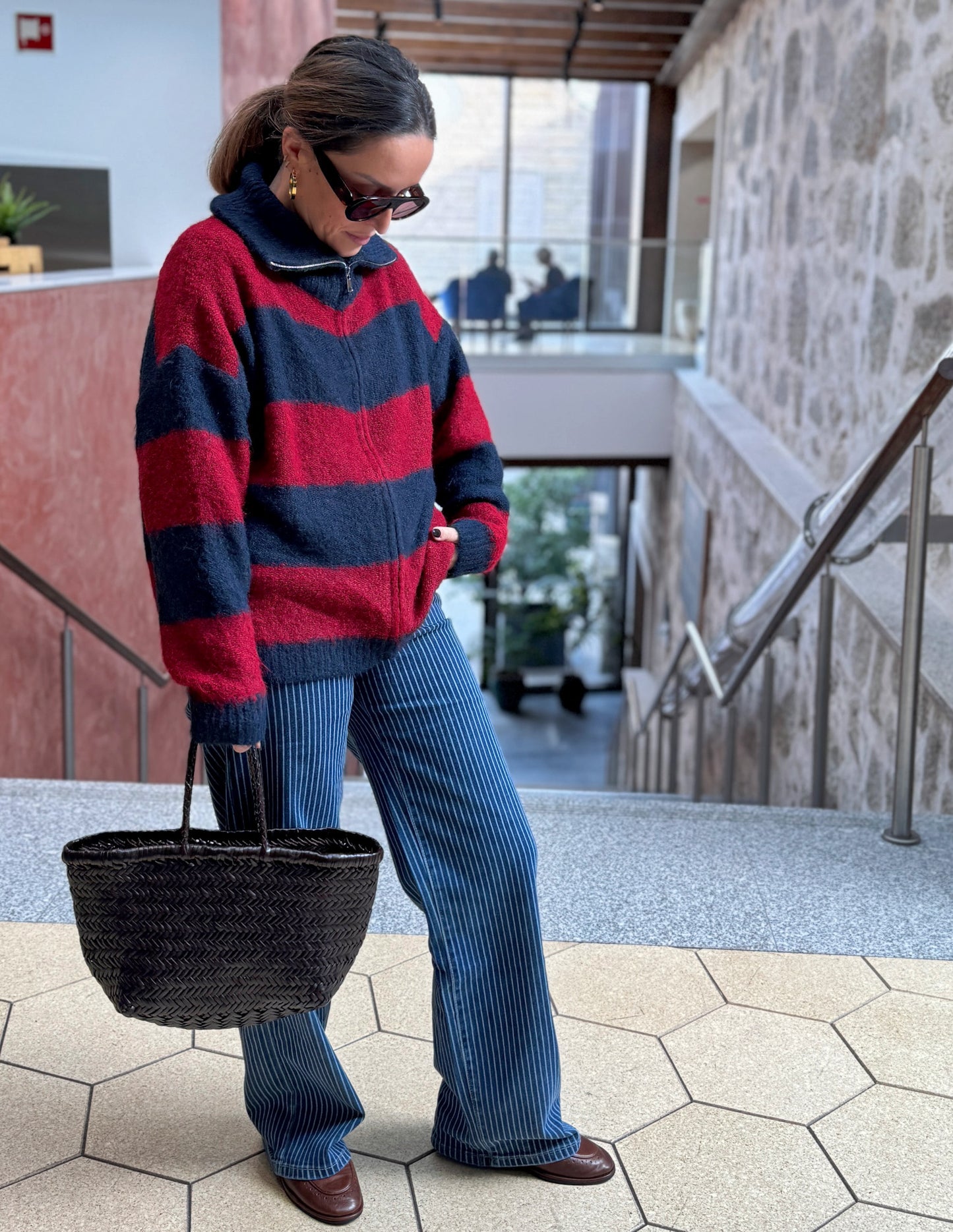 Red and navy knitted jacket