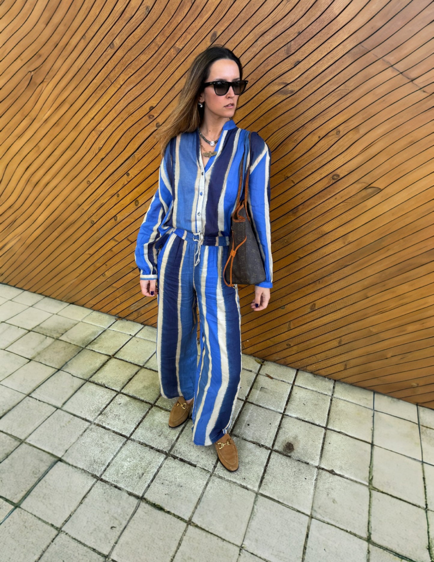 Conjunto padrão listado azul