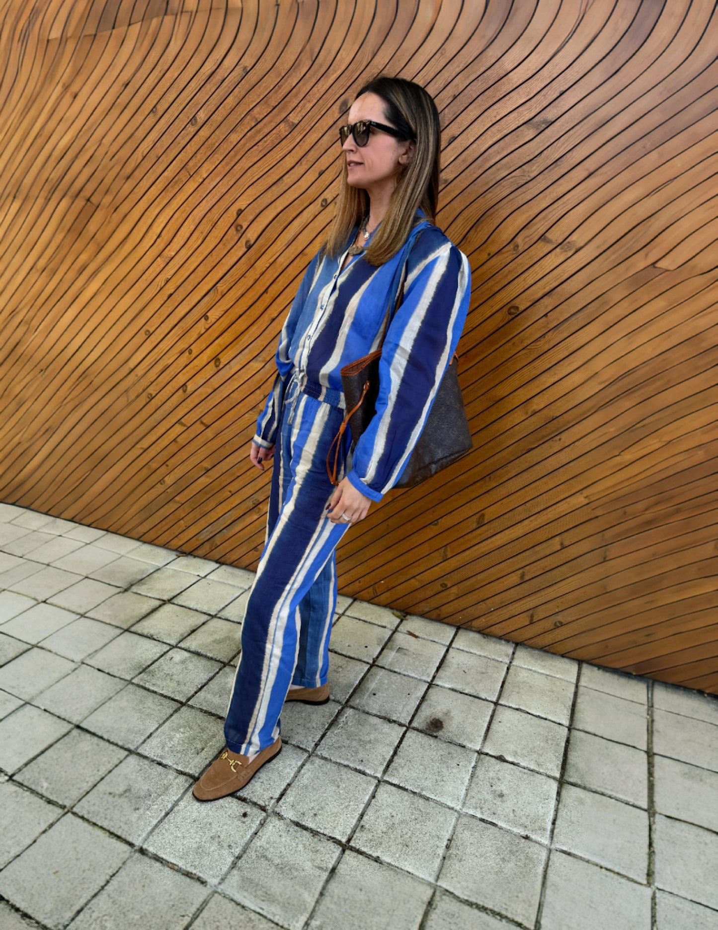 Conjunto padrão listado azul