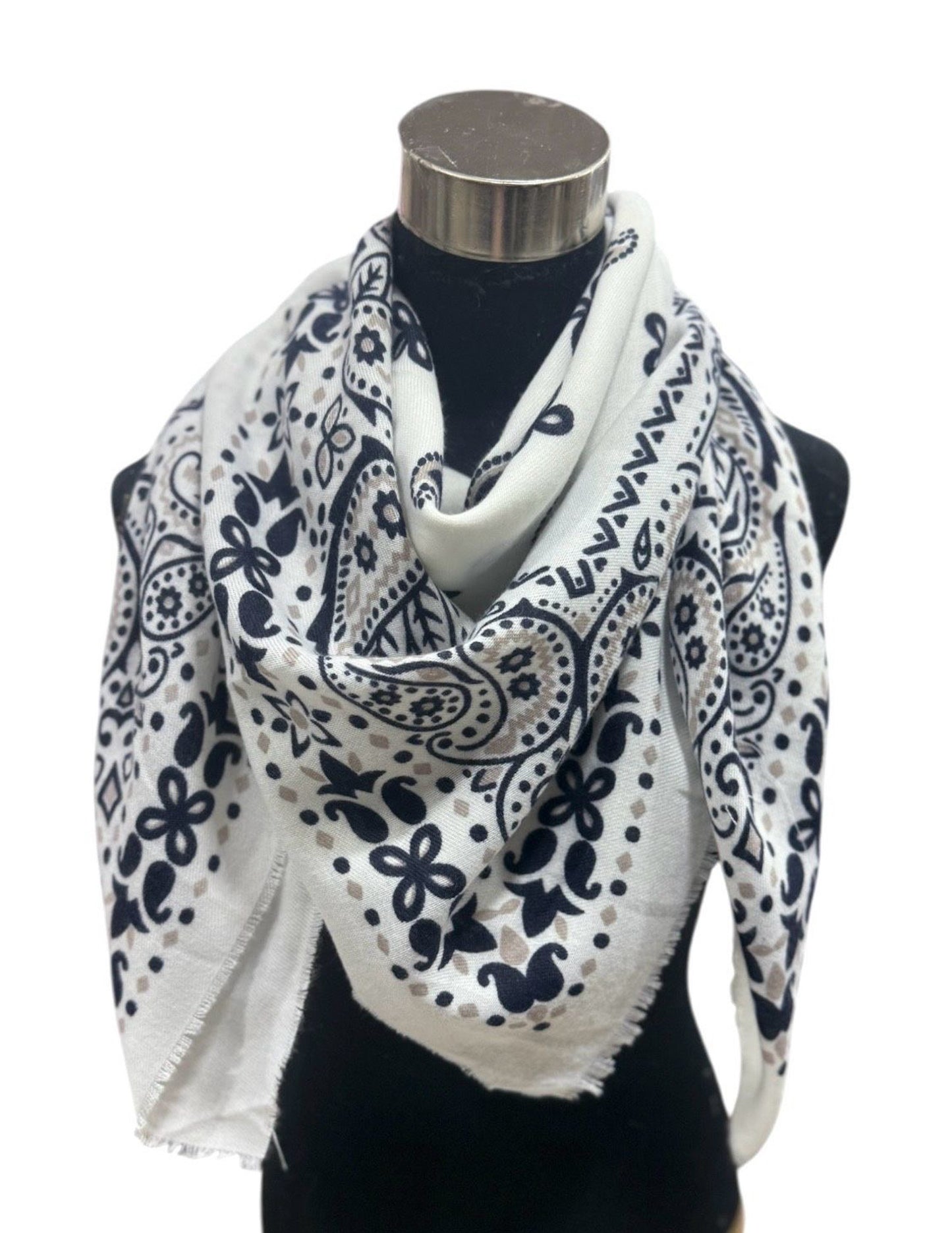 Echarpe bandana branco/azul marinho