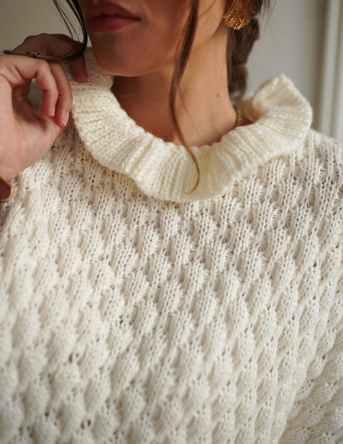 Textured frill collar sweater