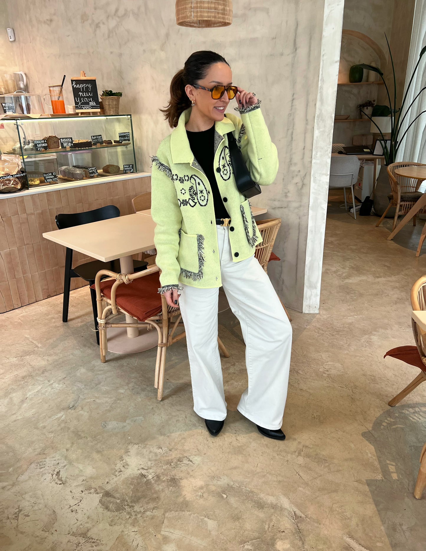Bandana knitted jacket in light yellow