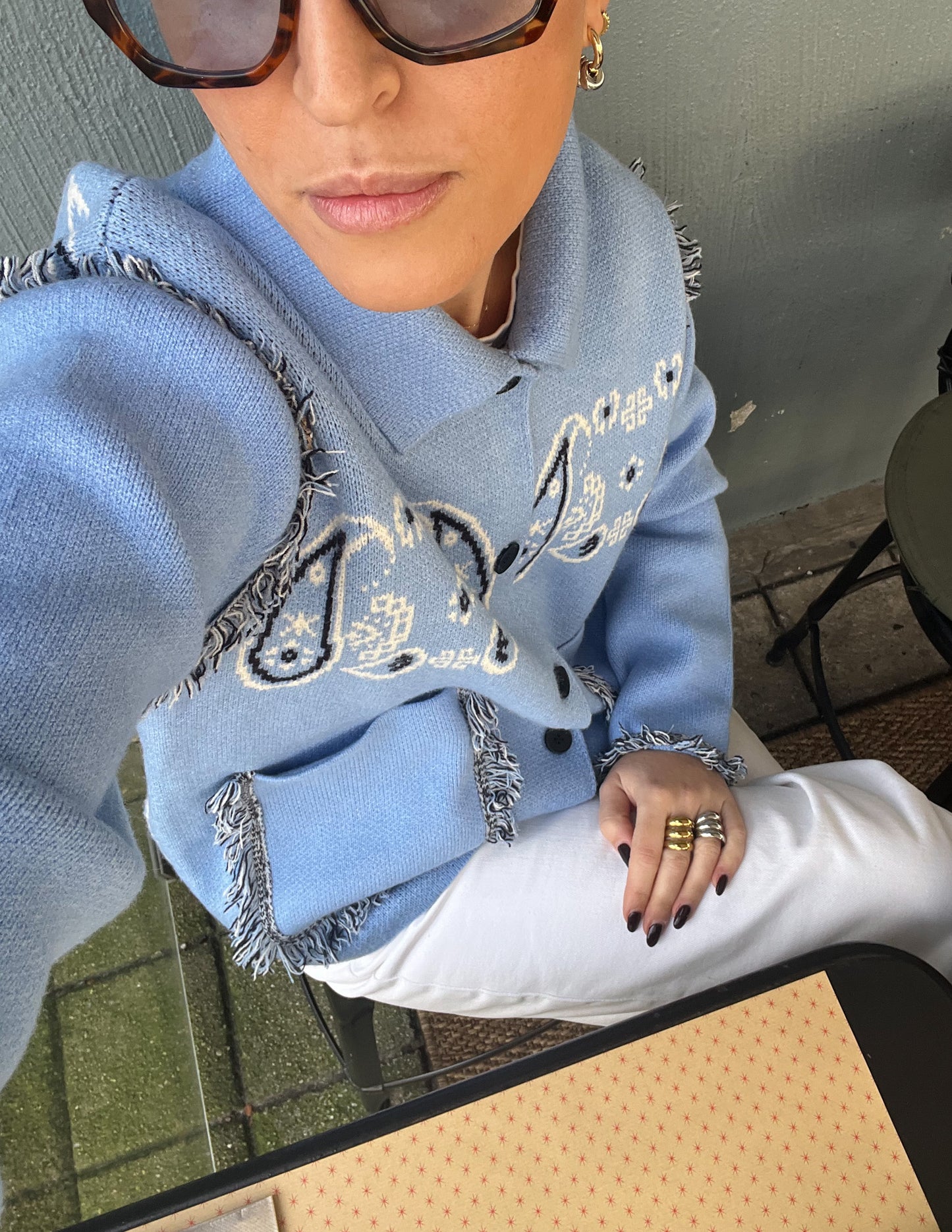 Bandana knitted jacket in light blue
