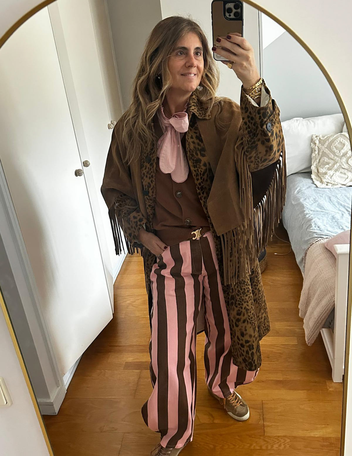 Pink and brown striped pants