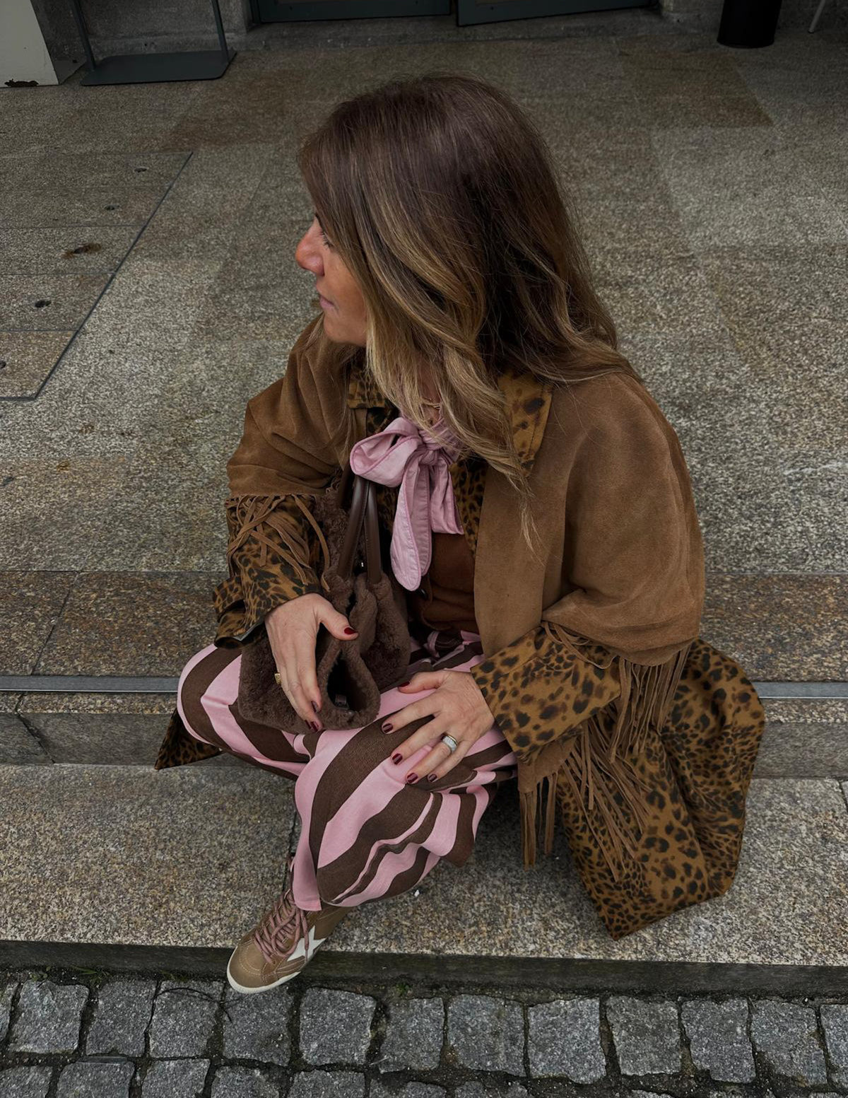 Pink and brown striped pants