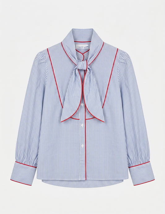 Camisa azul riscas com laço removível - envios 3/10