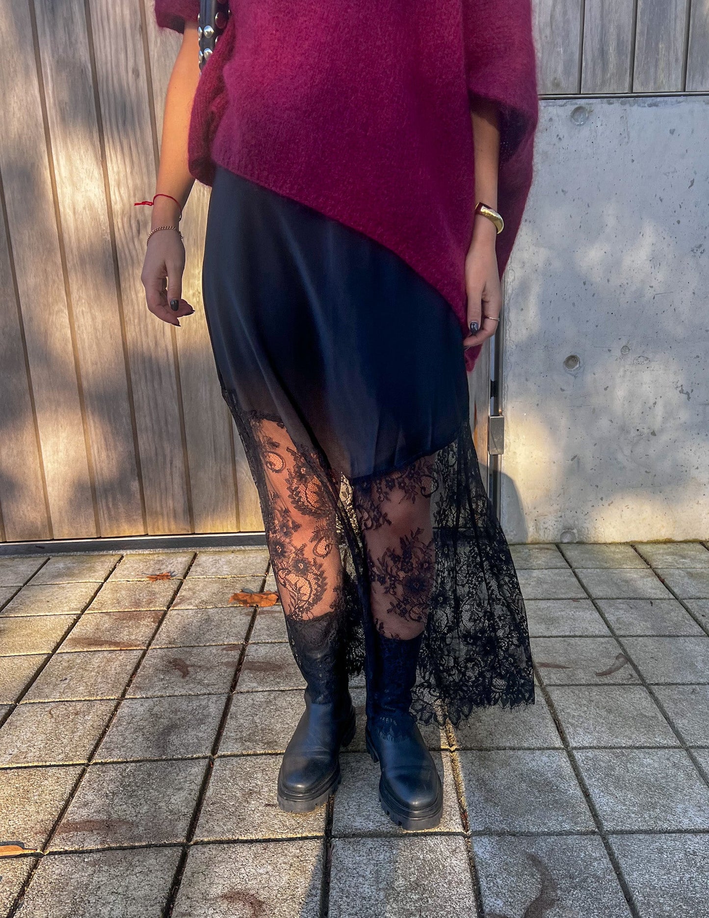 Satin skirt with lace JOY