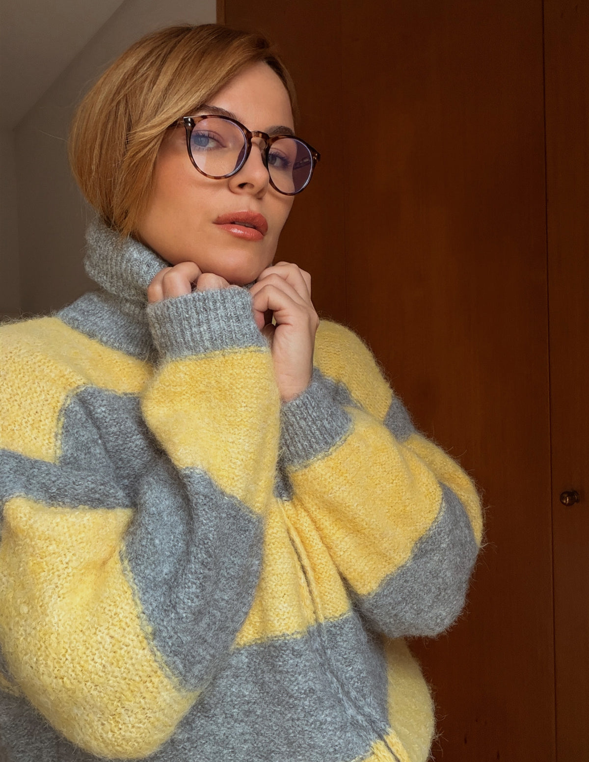 Yellow and grey knitted jacket