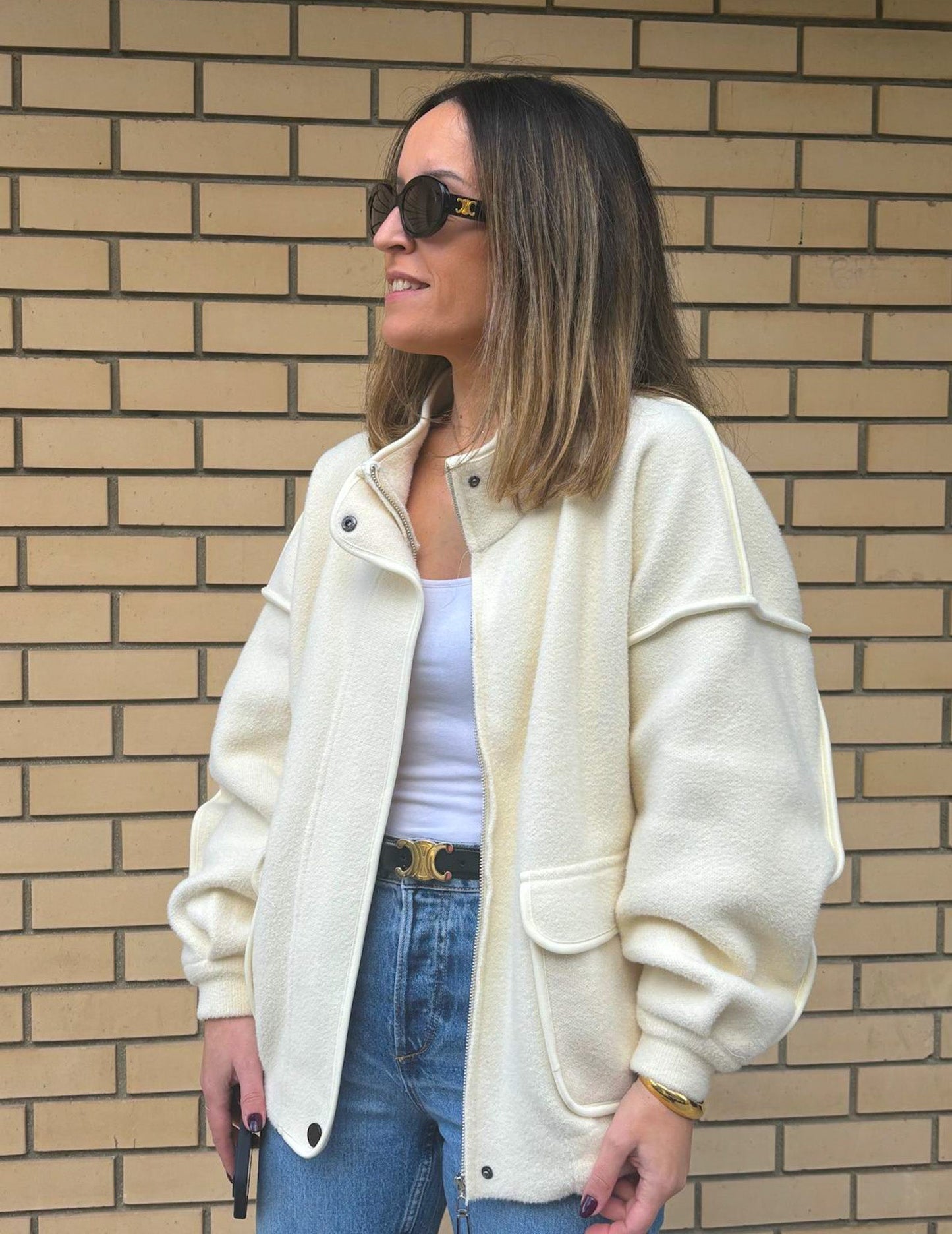 Knit bomber jacket in ecru JOY