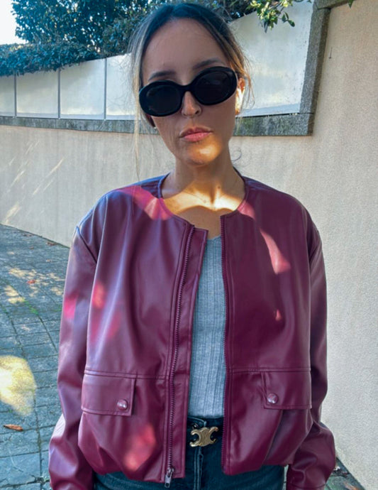 Faux leather cherry bomber jacket JOY