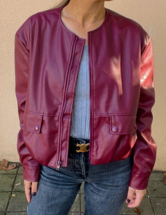 Faux leather cherry bomber jacket JOY
