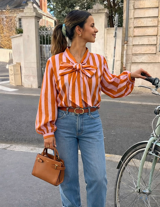 Striped blouse with bow