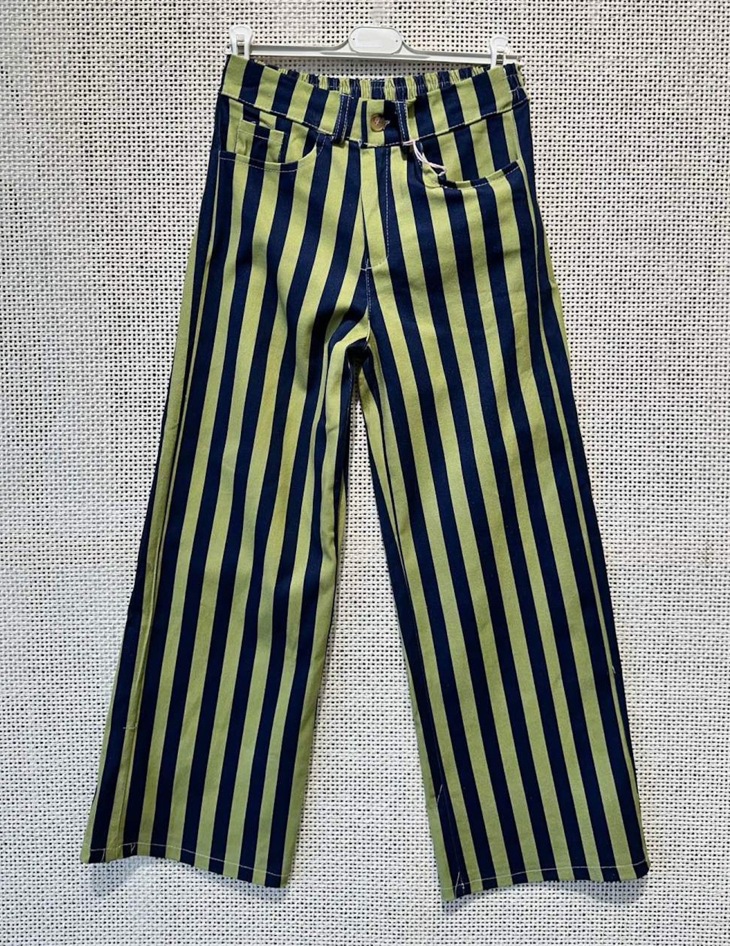Navy and olive green striped pants