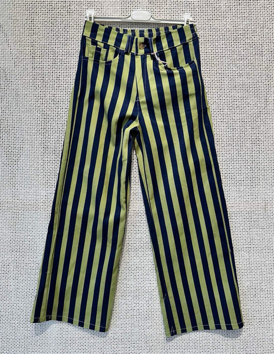 Navy and olive green striped pants