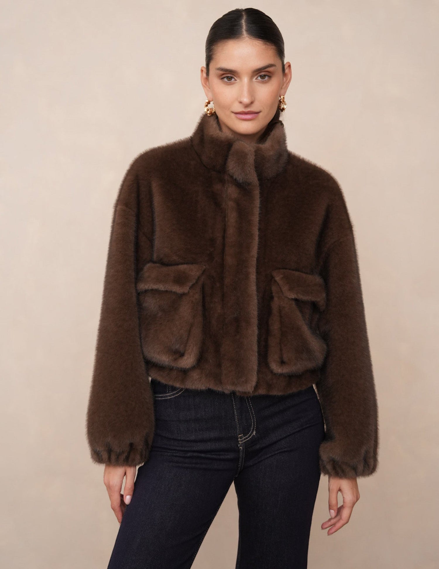 Faux fur jacket in brown JOY