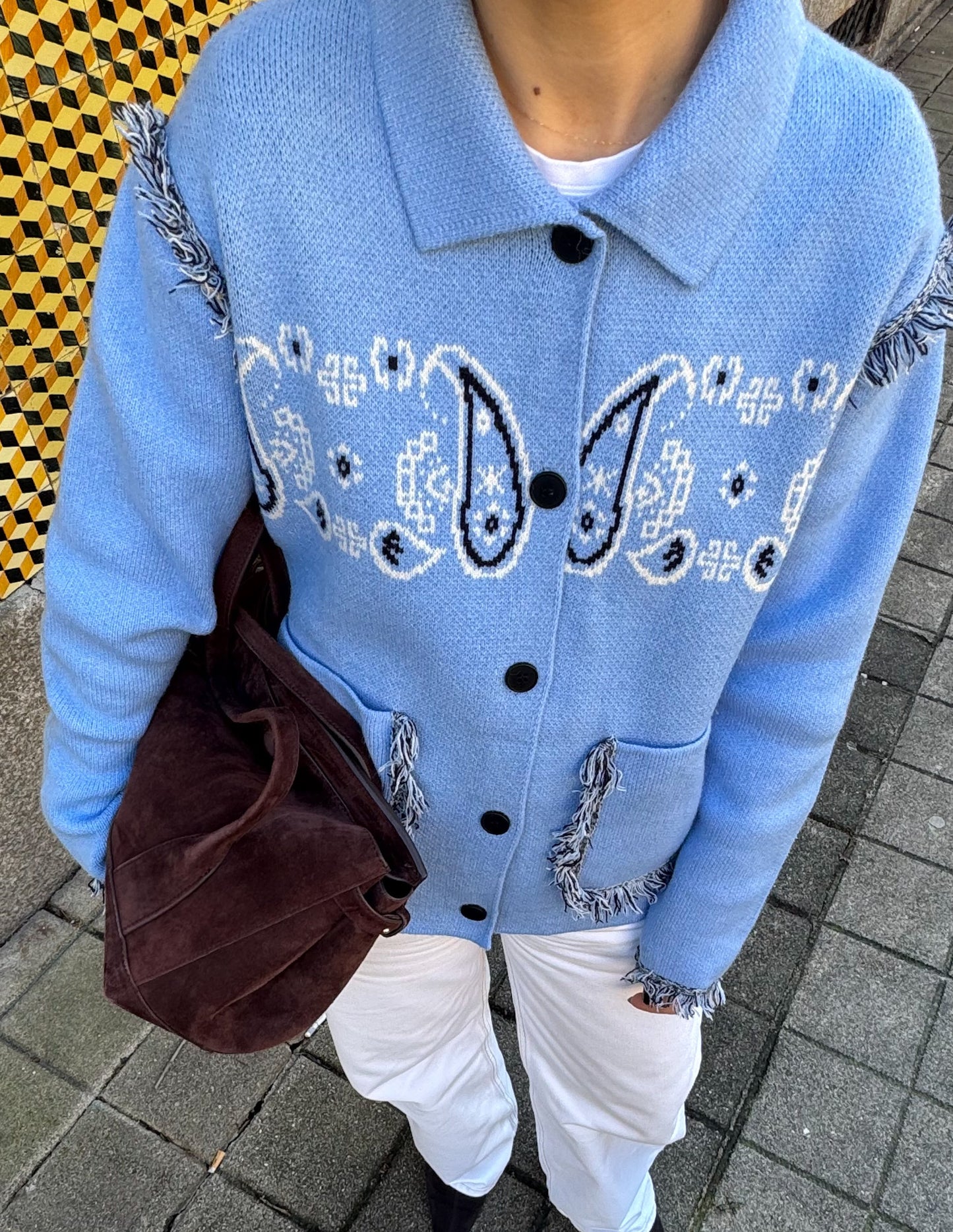 Bandana knitted jacket in light blue