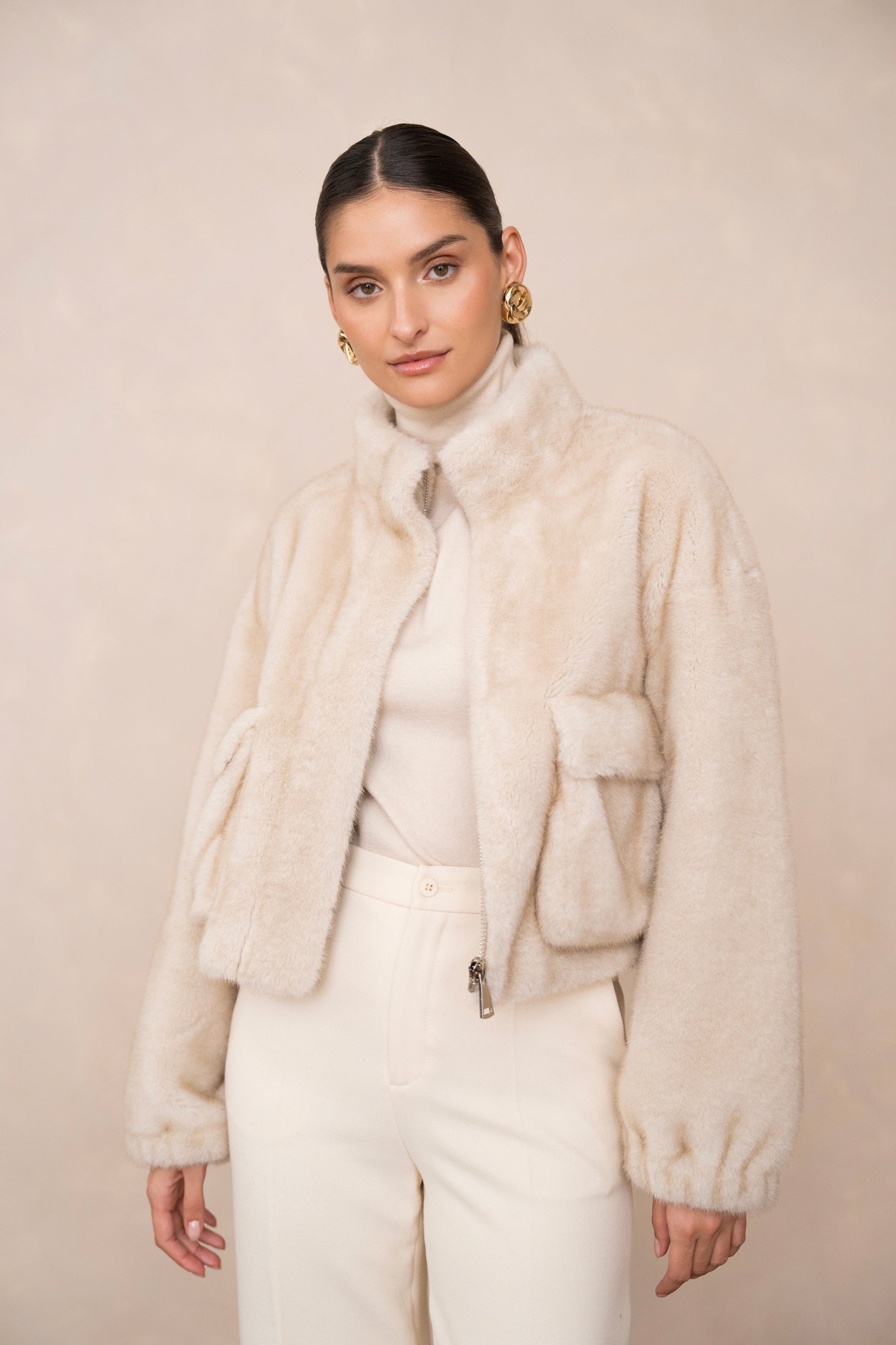 Faux fur jacket in beige JOY