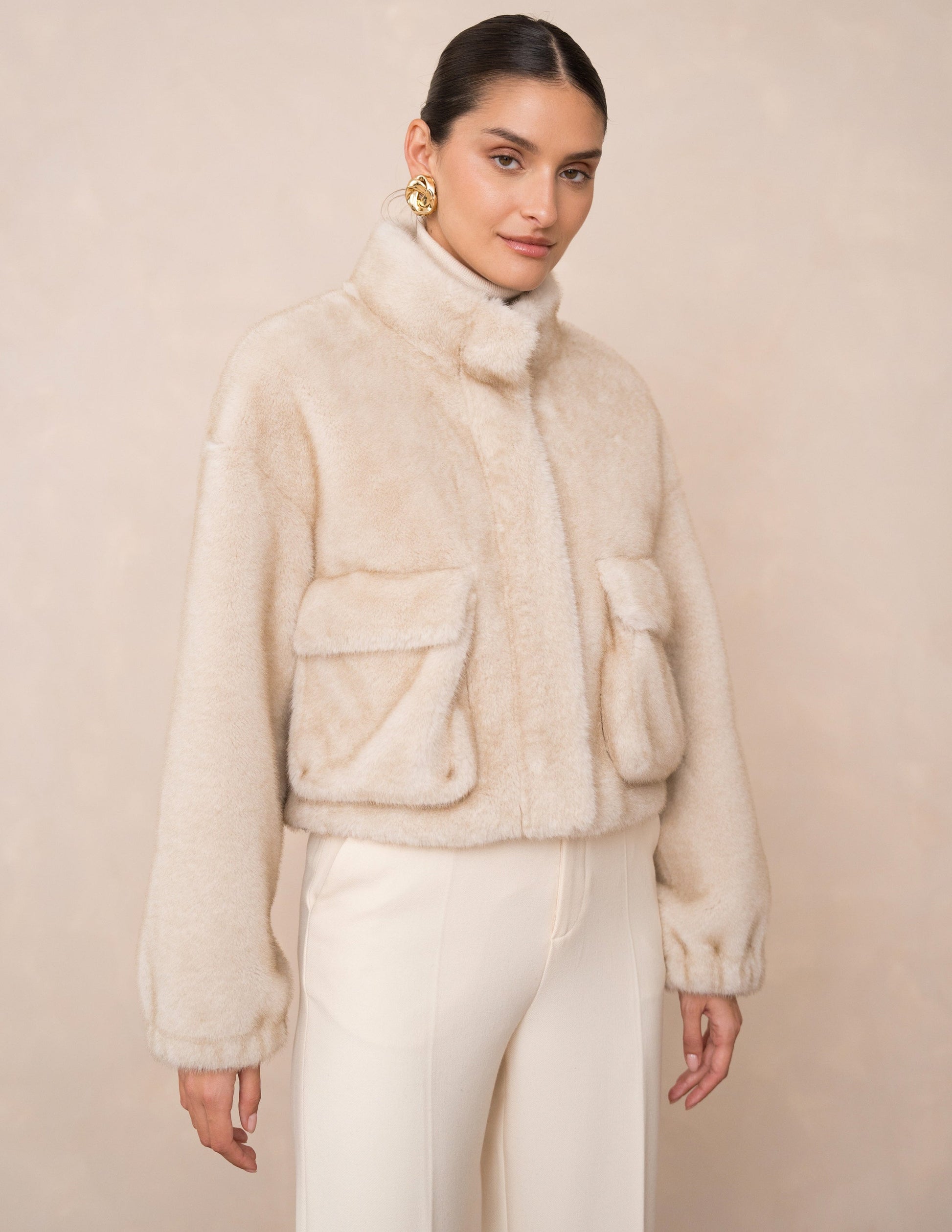 Faux fur jacket in beige JOY