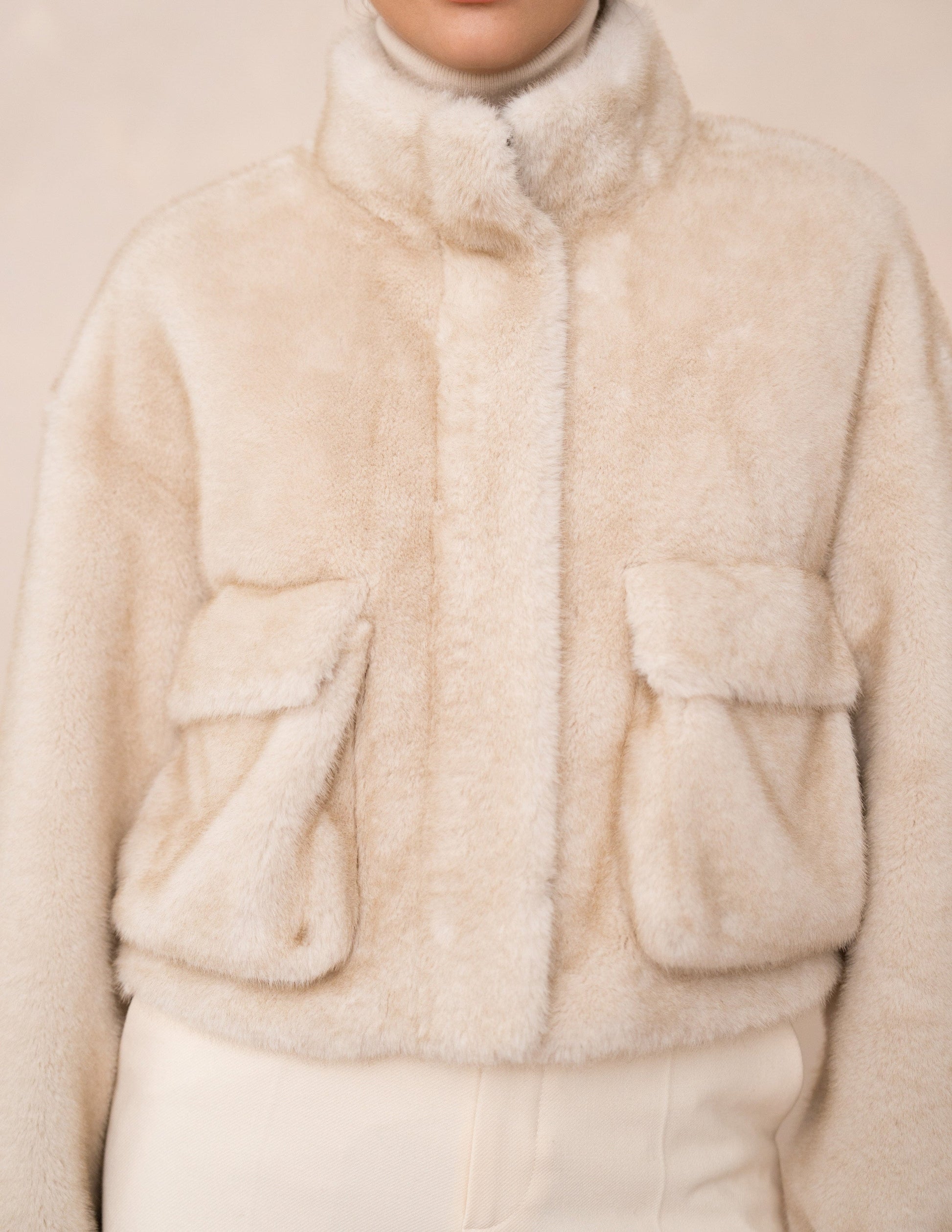 Faux fur jacket in beige JOY