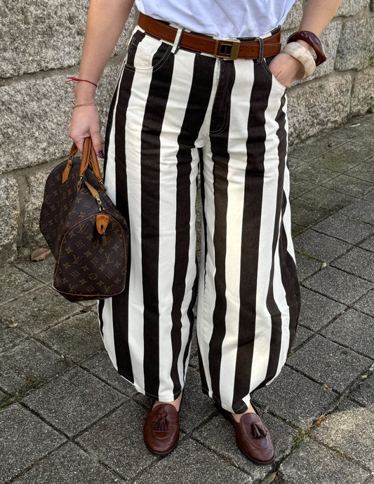 White and brown striped pants
