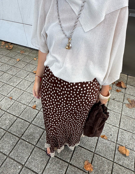 Saia polka dot castanha com renda - Envios a 19/09