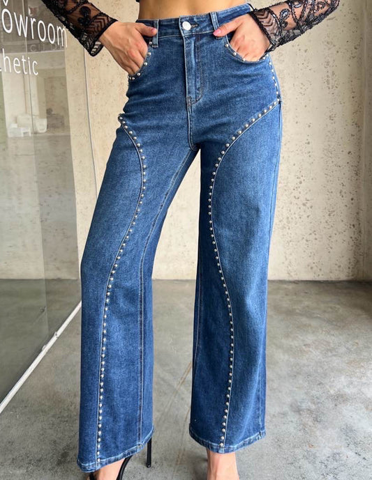 Wide leg studded trousers in denim- Envios 26/09
