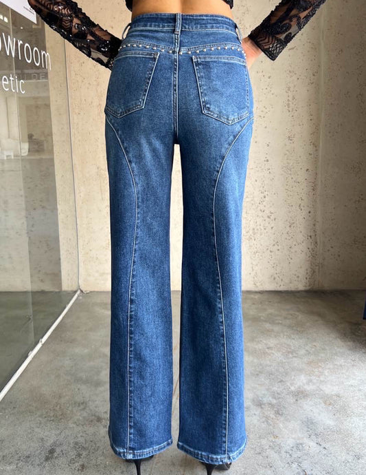 Wide leg studded trousers in denim- Envios 26/09