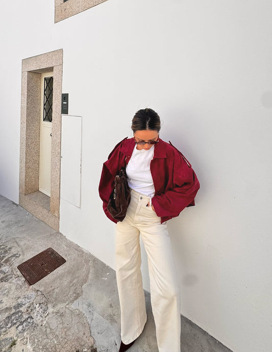 Suede bomber em burgundy