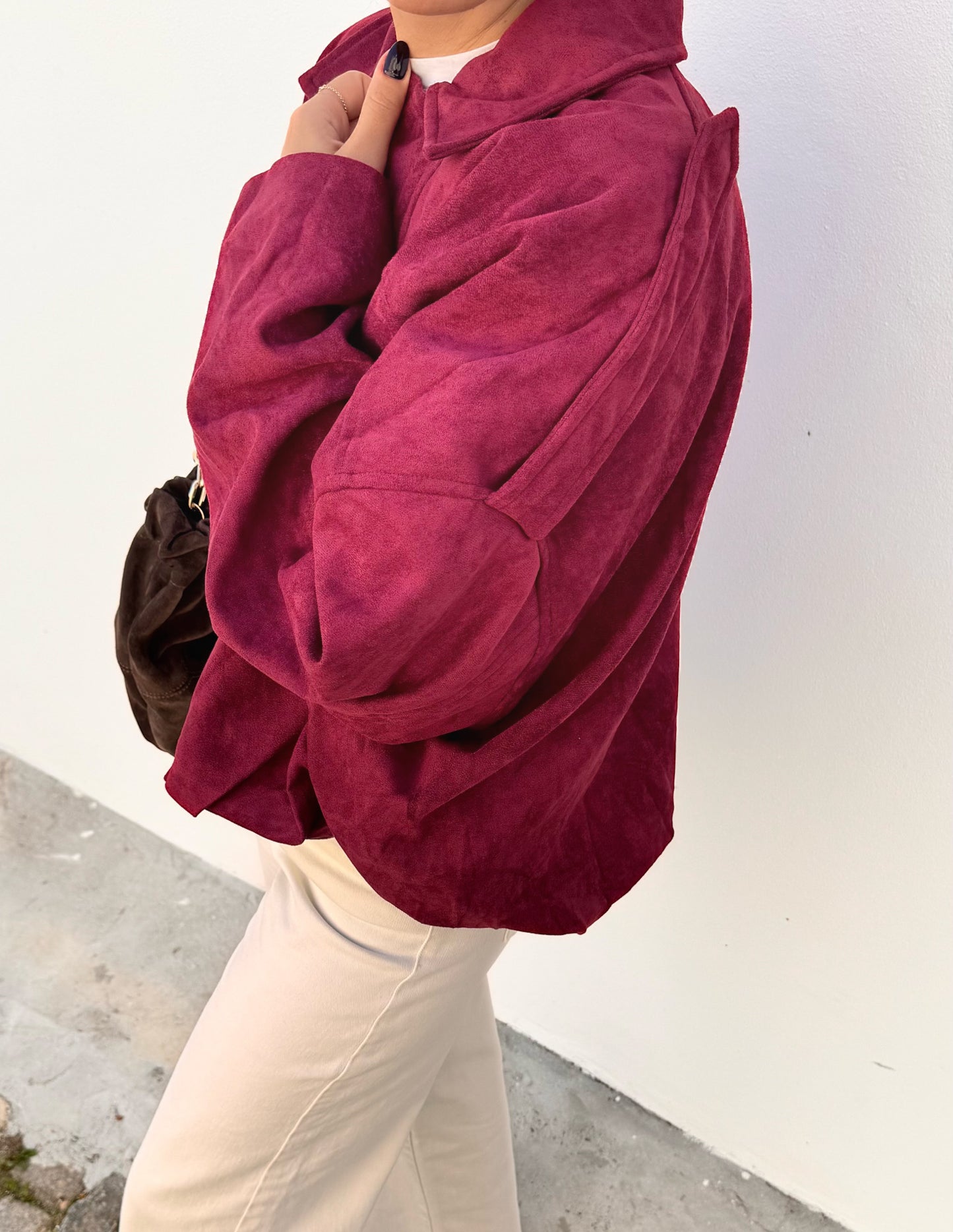 Suede bomber em burgundy