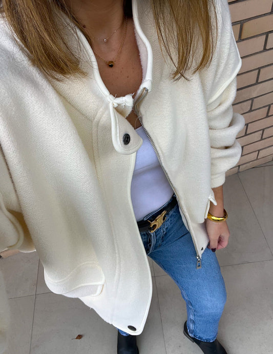 Knit bomber jacket in ecru JOY