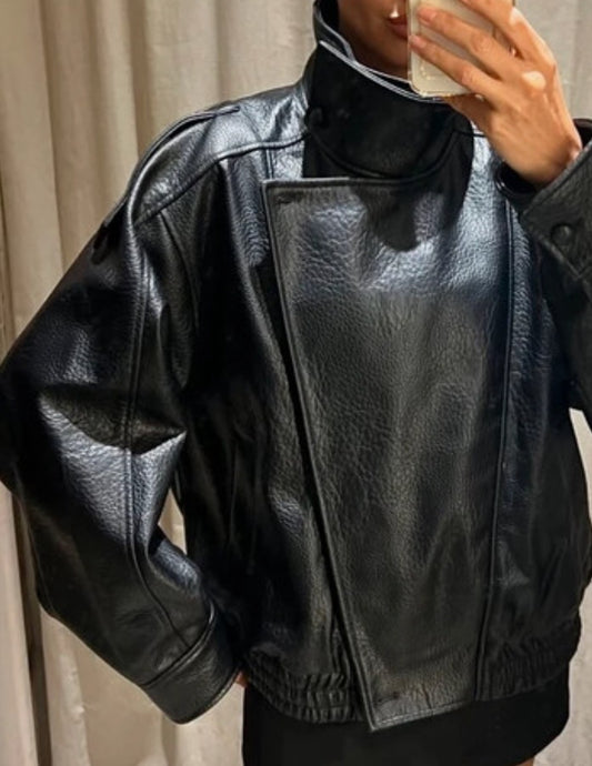 Faux leather jacket in black