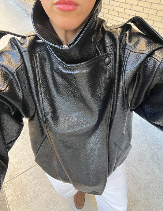 Faux leather jacket in black