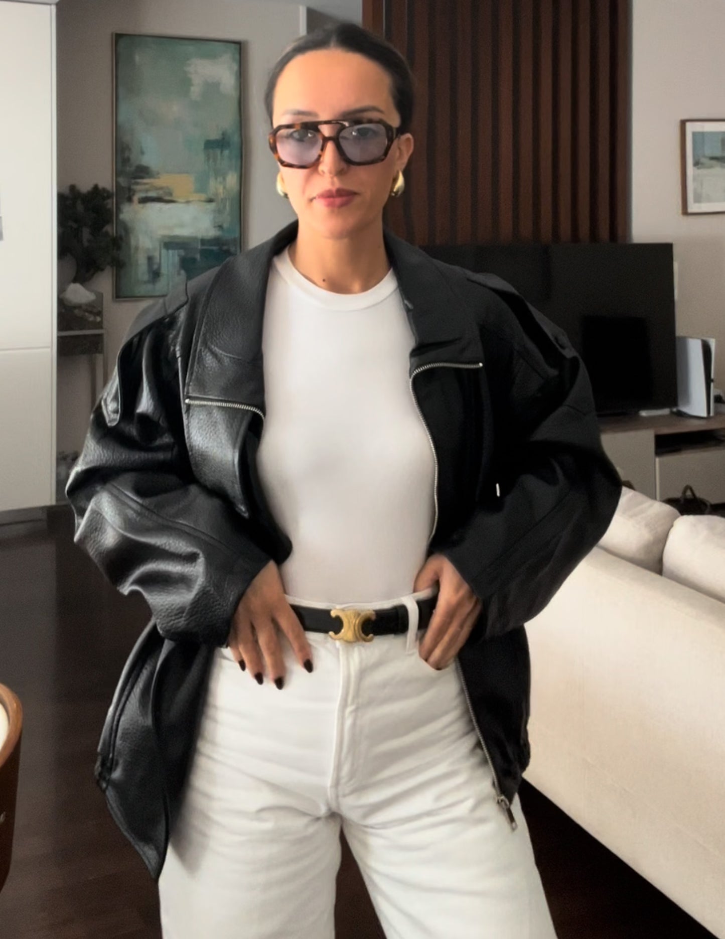 Faux leather jacket in black