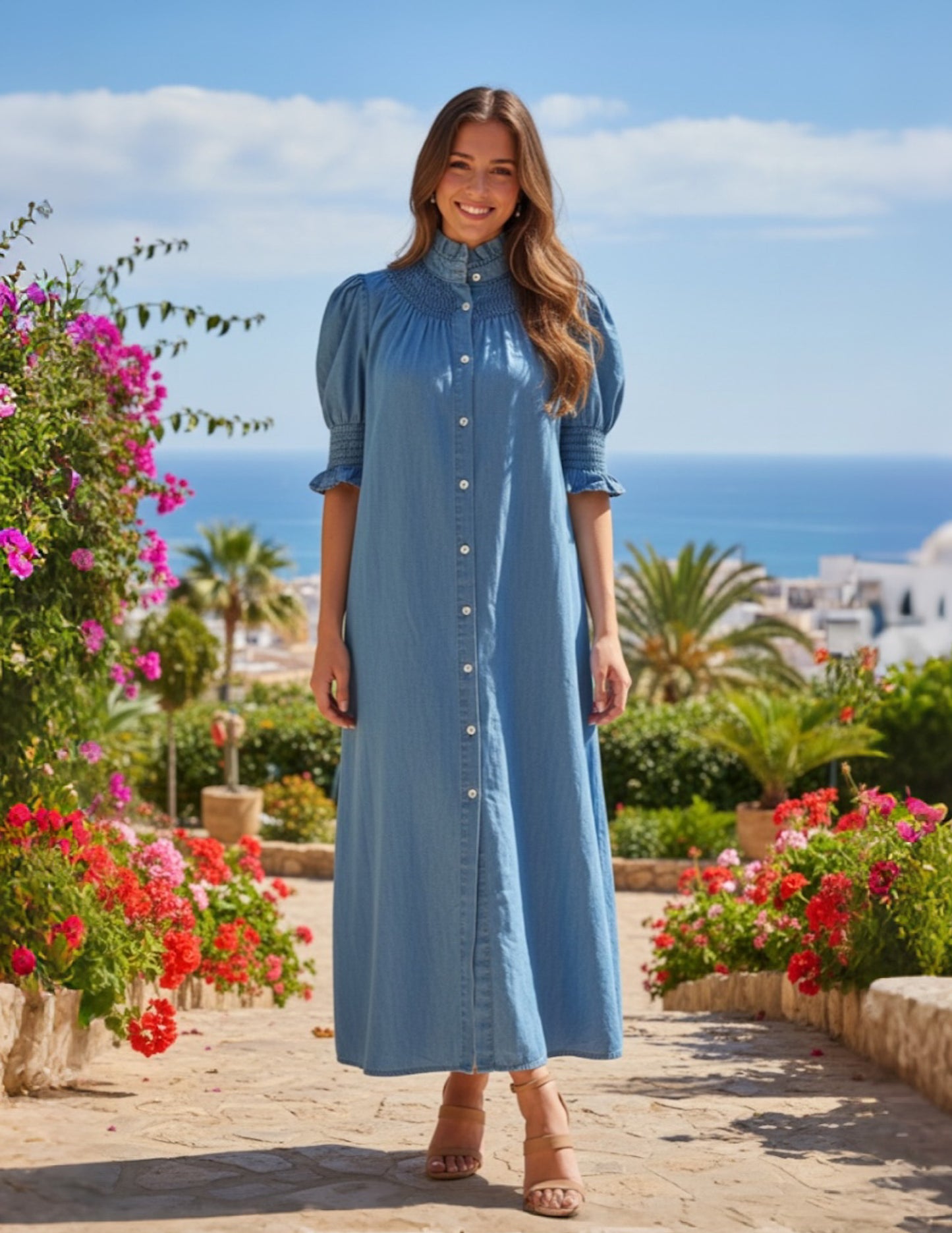 Vestido gola favos