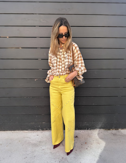 Mustard wide leg studded pants JOY