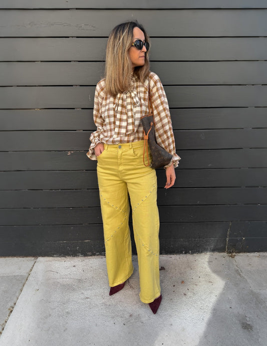Mustard wide leg studded pants JOY