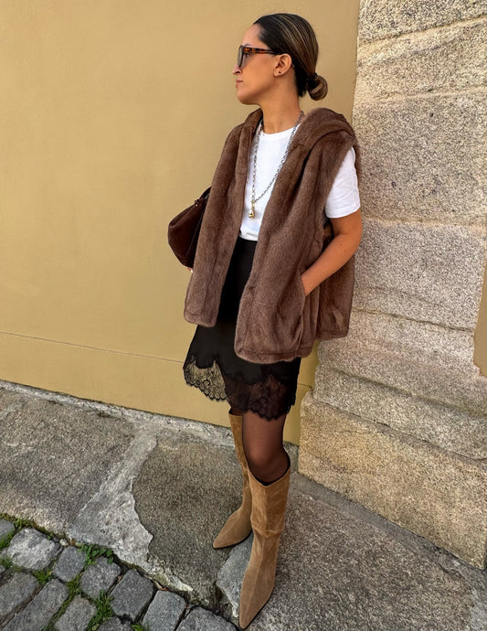 Faux fur vest in camel