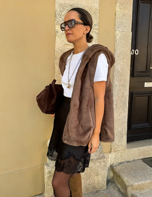 Faux fur vest in camel