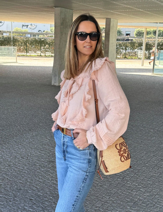 Selena pale pink ruffled blouse - pre-venda/envios 18/03 JOY