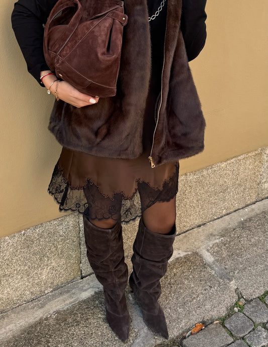 Satin skirt with lace
