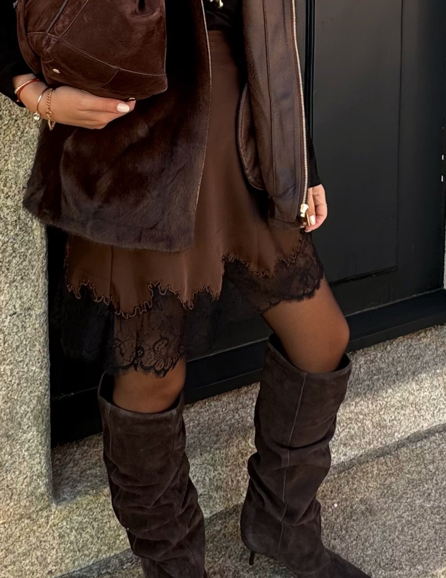 Satin skirt with lace