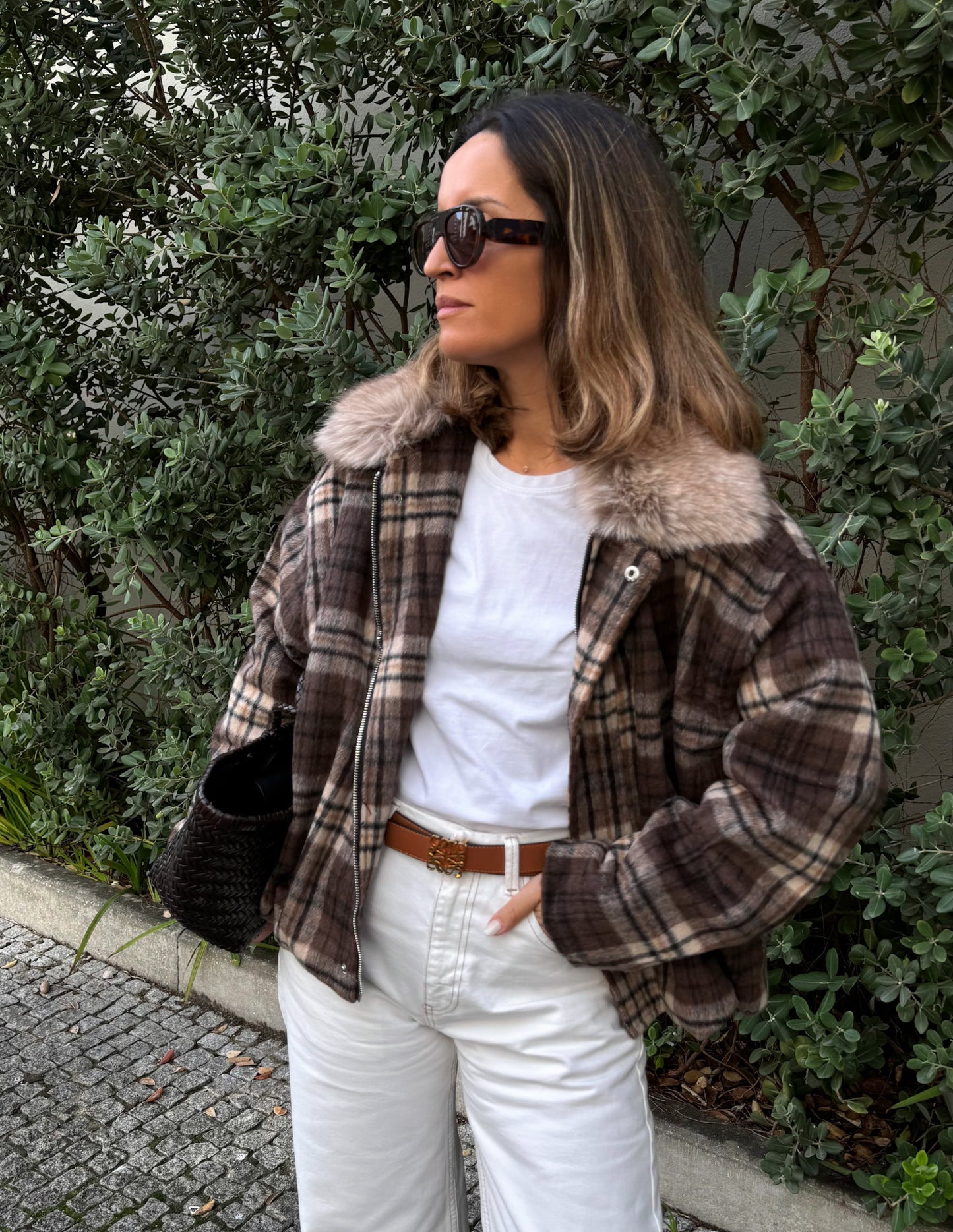 Squared fur collar jacket