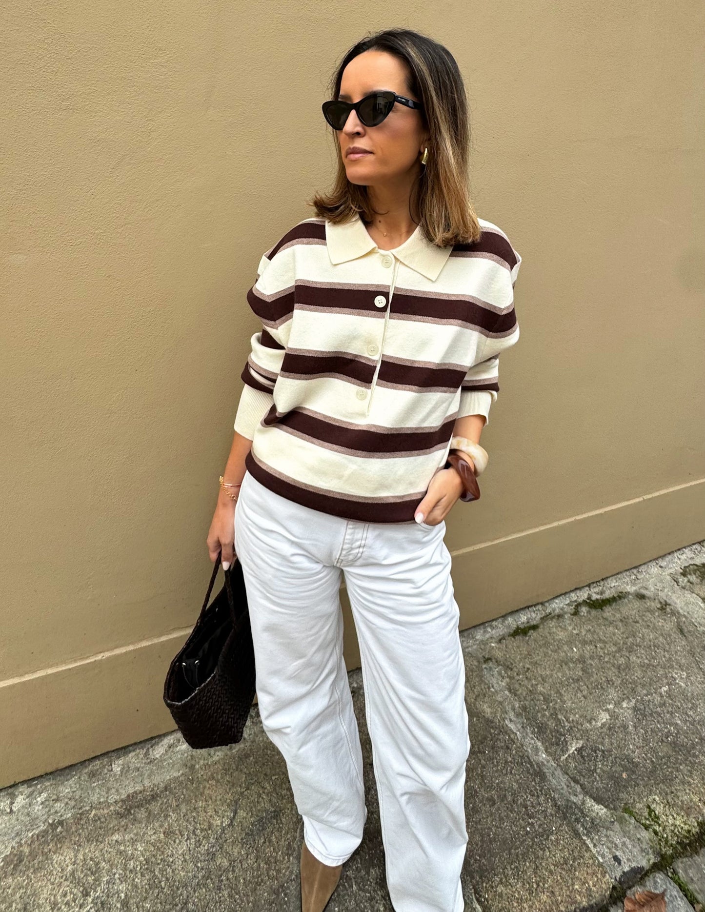 Striped polo in bege