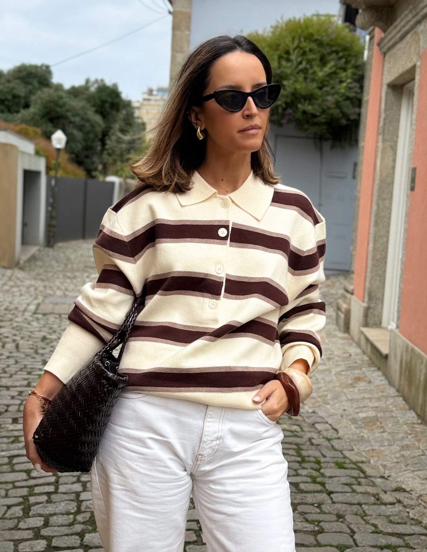 Striped polo in bege