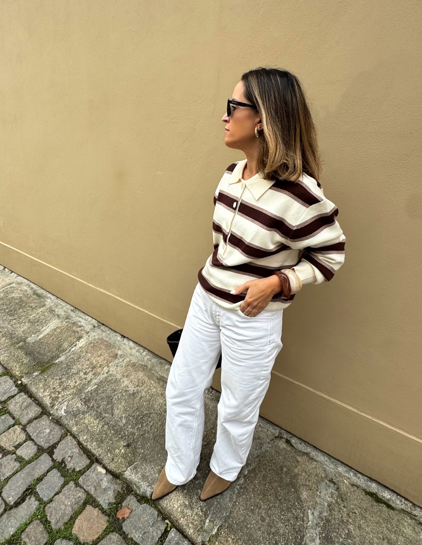 Striped polo in bege