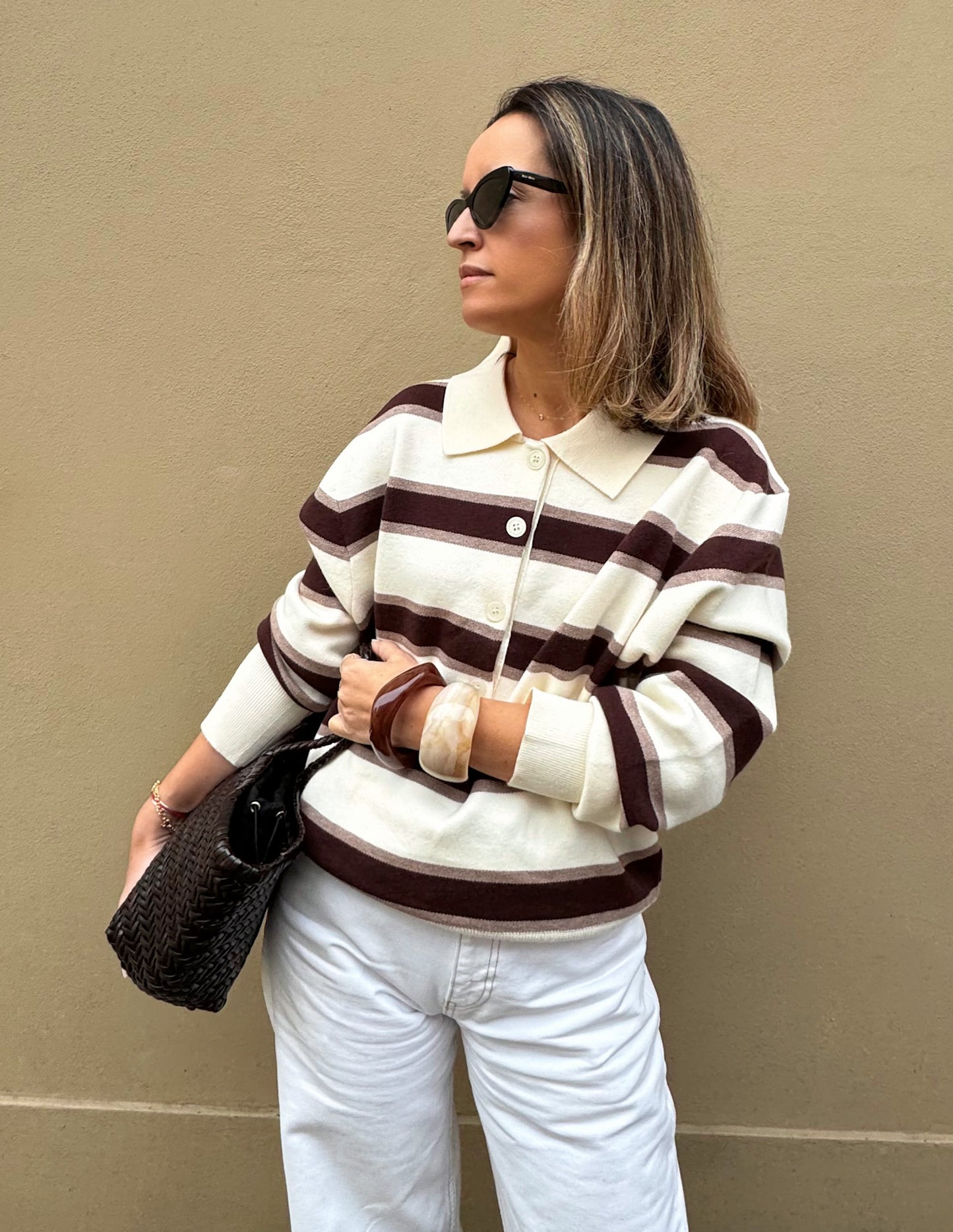 Striped polo in bege