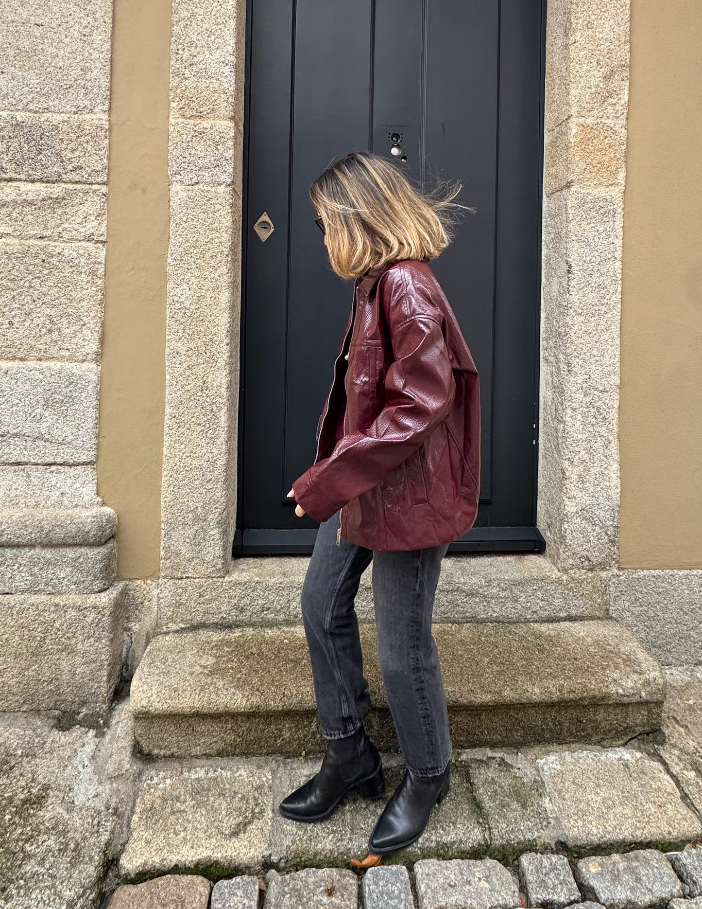Burgundy vinyl jacket